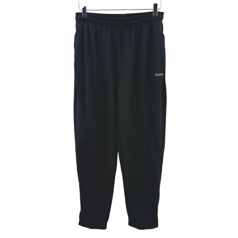 Reebok Mens Large Black Track Pants Elastic Waist Zippered Annkles Pockets